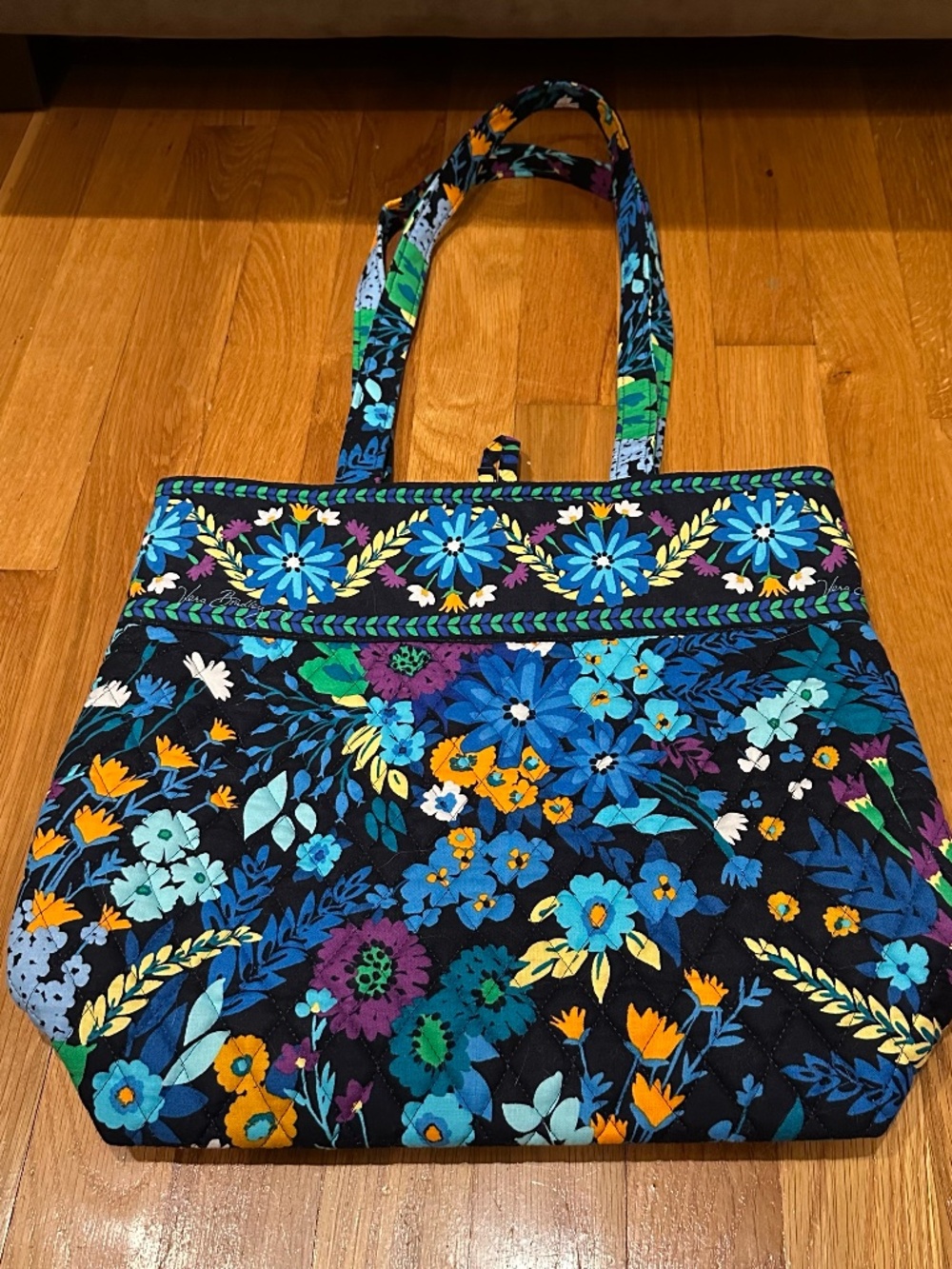 Vera Bradley Floral Quilted Tote in Black, Blue & Teal